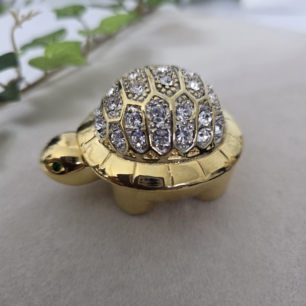 Gold with Cubic Zirconia Turtle Trinket Box